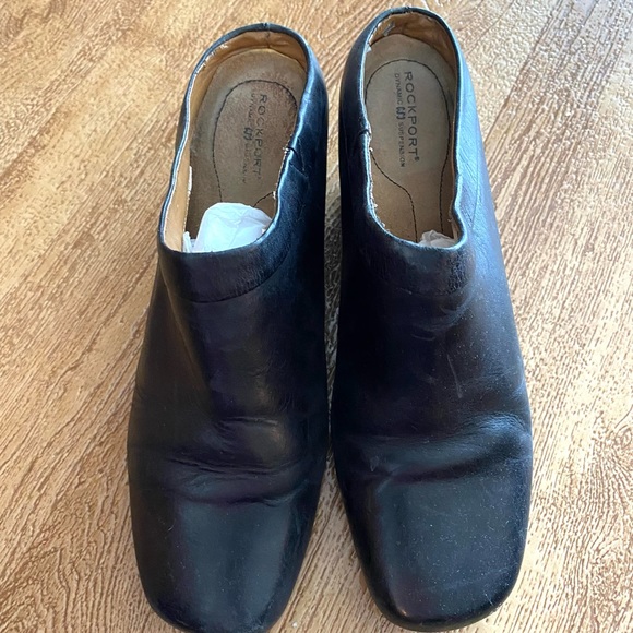 Rockport Womens Black Slip On Leather Shoe Wedge Heel Clog 8 - Picture 4 of 10